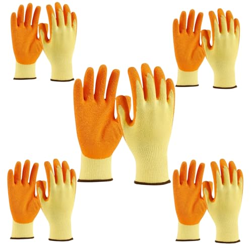 Image of Multipurpose Nylon Anti Cut PU Nitrile Coating Work Safety Gloves, Hand & Fingers, Gardening, Mechanical, Construction, Agriculture & Automotive - Durable & Comfortable (ORNAGEYELLOW-5PAIR)