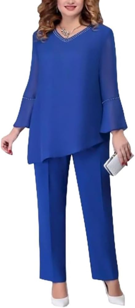 Vagbalena La Elegante Camisa de Gasa de Dos Piezas Las Mujeres los Pantalones de Cintura Alta el Traje de Dos Piezas el Vestido de Noche de Tul de Gran tamaño Elegante Vintage Dos Piezas