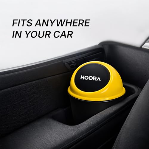 Image of HOORA Compact Car Dustbin | Mini Interior Trash Bin with One-Touch Lid | Spillproof & Leakproof | Fits Cup Holders, Door Pockets & Seat Gaps | Keeps Car Neat & Hygienic (Pack of 2)