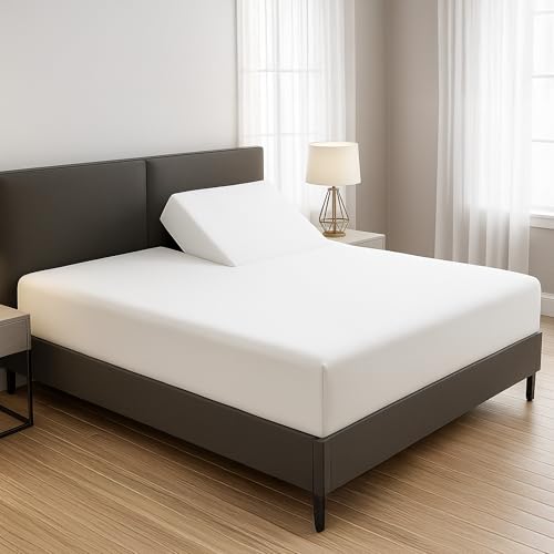 SGI bedding 36 Queen Split Top Flex Head Fitted Sheet Only 600 Thread Count 100% Egyptian Cotton Deep Pocket 15 Adjustable Bed Fitted Sheet Soft Breathable White Solid