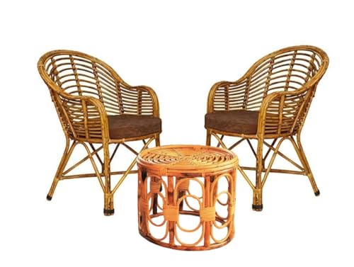 Image of CANE CRAFTS Premium Bamboo Chair Set with Table|Kursi|Garden Chairs with Table|Chairs for Living Room, Home, Dining Room, Bedroom, Kitchen, Office, Outdoor & Garden|Set of 2 Chairs & 1 Table (Brown)