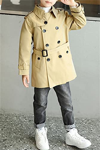 Cromoncent Kids Boys Double Breasted Trench Coat Classic Lapel Outwear Dress Coats, Khaki, 6-7 Years = Tag 1303