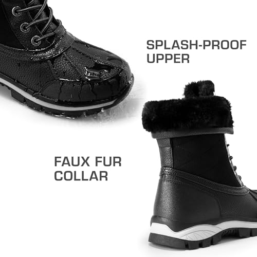 DREAM PAIRS Snow Boots for Women Waterproof Mid Calf Lace Up Duck Boots Warm Faux Fur FuzzyGo Bold Winter Boots for Outdoor,Size 8,Black,SDSB2401W