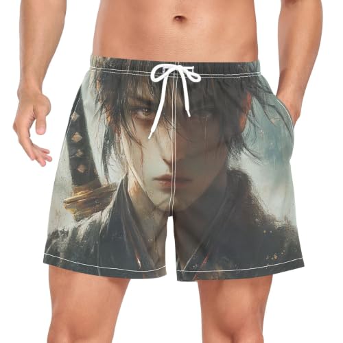 Bañador de anime para hombre con diseño de samurai japonés y secado rápido