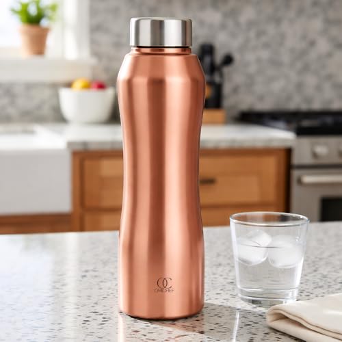 Image of Omichef Stainless Steel Water Bottle 1L (Pack of 2) | Copper Finish | Fridge Safe, Leak Proof, BPA Free | Ideal for Home, Office, School & Gym