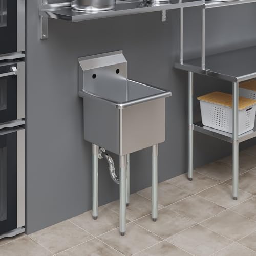 Image of AmGood Stainless Steel Prep & Utility Sink | 304 Stainless Steel | Restaurant, Kitchen, Laundry, Garage | NSF (Bowl Size: 15 inch x 15 inch No Faucet)