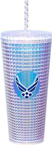 Image of Spoontiques Diamond Tumbler, 20oz - Textured Cup w /Staw, Double Wall Insulated, BPA Free - US Air Force