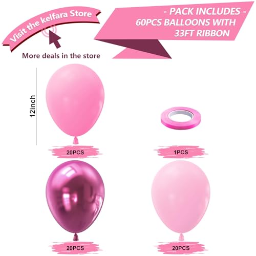 Image of Kelfara Pink Balloons Metallic Hot Pink Balloons 60PCS 12inch