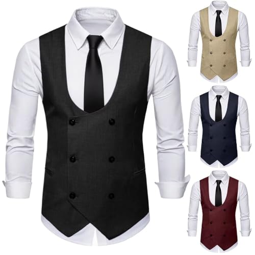 Men's Suit Vest U-Neck Vests for Suit Double-Breasted Formal Business Waistcoat Slim Fit Dress Suit Vests4