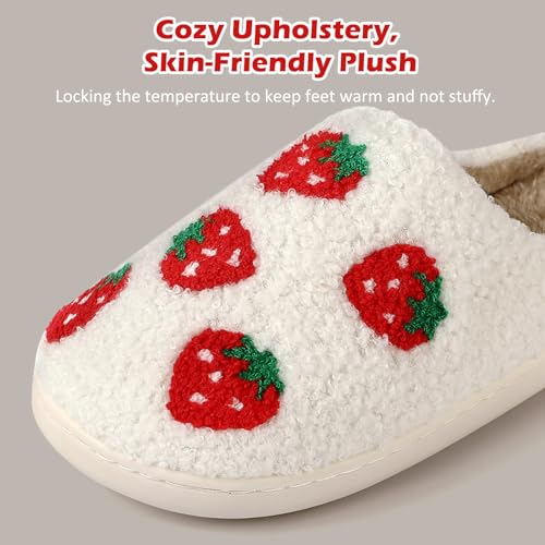bolukets House Slippers for Women and Men, Retro Soft Warm Fuzzy Cherry Slippers, Casual Couple Fluffy Winter Strawberry Slippers for Indoor Bedroom2