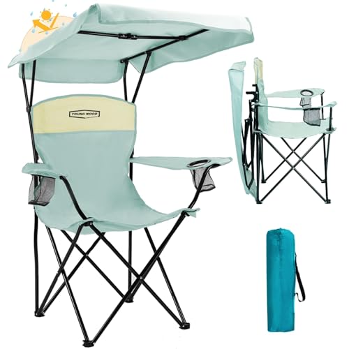 YOUNG WOOD Camping Chair with Canopy, Beach Chair with...