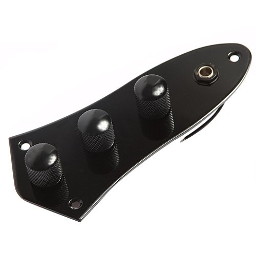 Kmise 3 Bands Black Plated Wired Control Plate Assembly Preamp for Fender Jazz Bass