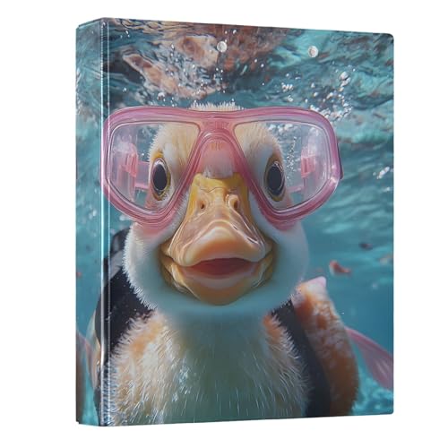 Image of 3 Ring Binder Funny Duck Blue Ocean 1.5 inch Binders Three Ring Binders with Clipboard Fit 8.5'' x 11'' Paper 3 Interior PVC Clear Pockets for Office Supplies
