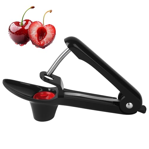 Kirschentkerner,Kirschenentkerner,Edelstahl Kirschkernentferner,schnelles & sauberes Arbeiten, Kirschentsteiner, Entkerner Lebensmittelecht, spülmaschinenfest, platzsparend(Schwarz)