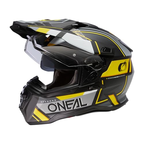 O'NEAL | Casco moto | Enduro Touring Adventure | Good Fit, Pinlock & Bluetooth abilitato, visiera parasole integrata, ECE 22.06 | Casco D-SRS SQUARE V.23 | Adulto | Nero Grigio Giallo Neon | XS
