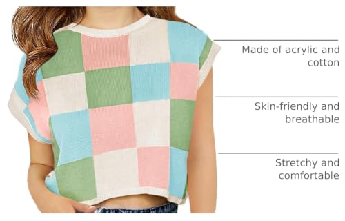 Image of Haloumoning Girls Summer Crop Tops Color Block Vest Cute Tanks Cap Sleeve Tee Loose Kids Knit Top 5-14 Years