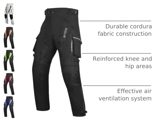 BYKR Motorcycle Pants for Men & Women Armored Cordura Overpants Enduro ATV Dual Sports Motocross Cargo Touring Adventure Pant (34WX32L, Black) by BYKR - Used condition - US$64.44
