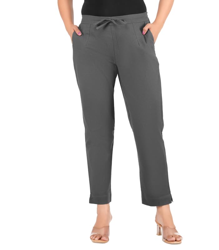 GoSriKi Woman Trousers Pants Cotton Regular Solid Fit Kurti Pant Daily Office Wear Formal Casual Use in neutral