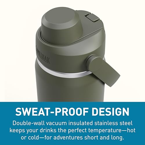 Image of CamelBak Thrive Chug Insulated Stainless Steel Water Bottle, Cold Retention with High Flow Lid for Everyday Hydration and Active Use, 20oz, Moss