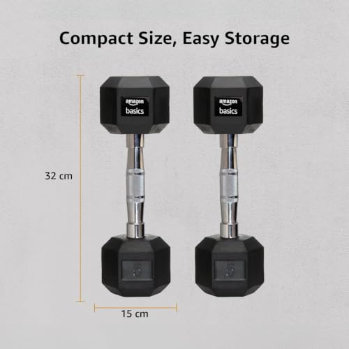 Buy amazon basics Rubber Encased Hex Dumbbell Weight Set Of 2, 5 Kg,Black Online at Low Prices in India - Image 7
