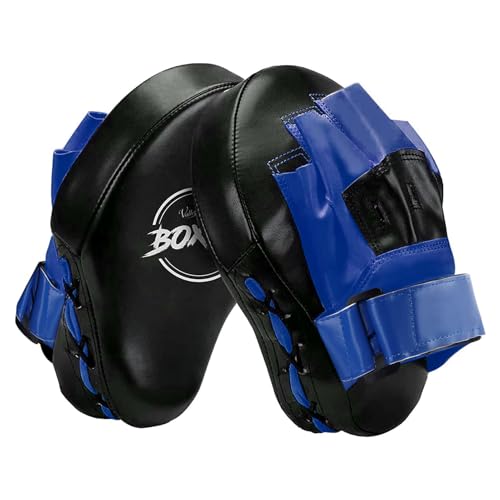 Image of Valleycomfy Boxing Curved Focus Punching Mitts- Leatherette Training Hand Pads,Ideal for Karate, Muay Thai Kick, Sparring, Dojo, Martial Arts(Blue)