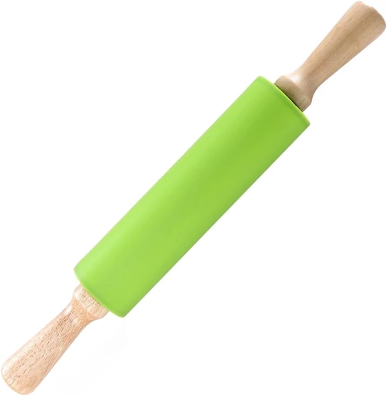 Fit for 23/30/39cm Non-Stick Silicone Rolling Pin with Wooden Handle - Pastry Dough Roller for Baking Pizza and Pasta(Green,30x4cm)
