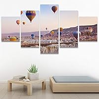 SIGNWIN 5 Panel Canvas Wall Art Modern Art Expressive Hot Air Balloon Minimalist Multicolor Photography Transportation for Home Decorations Ready to Hang - 60
