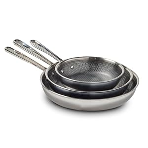 T-fal HybridMesh Tri-Ply Stainless Steel 3 Piece Cookware Set, 8, 10.25, and 12 Inch, Induction Oven Safe 500F, Metal Utensil Safe, Platinum Non Stick, Pots and Pans Set, Dishwasher Safe, Silver/Black T fal HybridMesh Tri Ply Stainless Steel 3 Piece Cookware Set 8 1025 and 12 Inch Induction Oven Safe 500F Metal Utensil Safe Platinum Non Stick Pots and Pans Set Dishwasher Safe SilverBlack