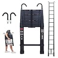 Telescoping Ladder with 2 Detachable Roof Hooks, 16 FT Aluminum Extension Ladder Step Ladders Loft Ladder Attic Ladder Collapsible Ladders for Home, Multi-Purpose Telescopic Ladder, 330 lb Capacity