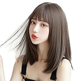 FINGOOO ウィッグ ミディアム ストレート 黒髪 セミロング フルウィッグ カツラ かつら wig 女性 女装 ロリータ コスプレ 小顔 自然 耐熱 人工毛 ネット付き (セミロング アッシュブラウン)