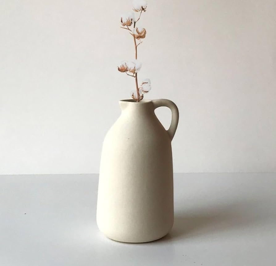 Bliss Hohm Jug Ceramic Flower Vase for Home Decor and Gifting, Bottle Flower Vases for Living Room & Office Decor, Desk Decorative Items, Showpieces, Off-White