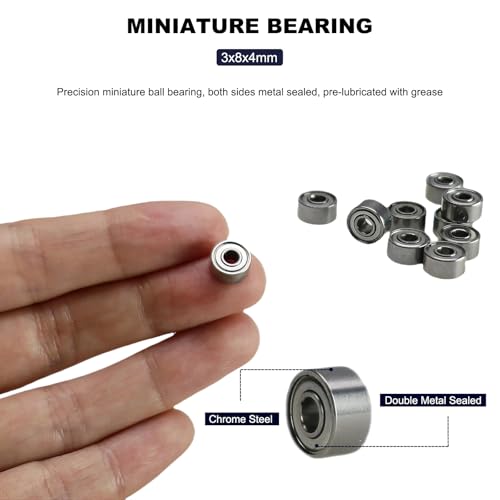 Image of 20 PCS 693ZZ Double Shielded Deep Groove Ball Bearings - 3mm x 8mm x 4mm, Carbon Steel Bearings for Skateboards, Bicycles, Motorcycles, and More (693-ZZ)