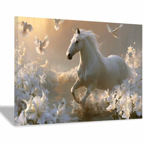 Tableau sur toile cheval et tourterelles 60x90cm pour sublimer votre bureau à domicile