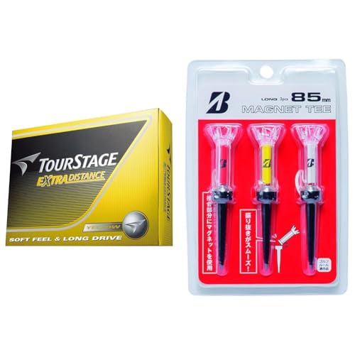 【セット買い】BRIDGESTONE(ブリヂストン) ゴルフボール TOURSTAGE エクストラディスタンス 1ダース(12個入り) イエロー TEYX + ゴルフ マグネットティー 85mm GAGMGTH 2023年モデル