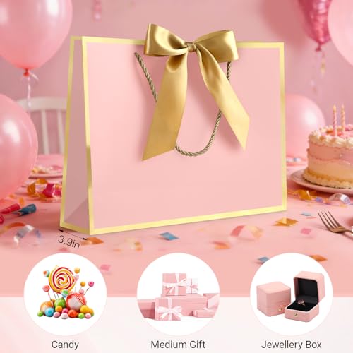 Image of JMANNI Gift Bags with Handles, 11 inch Small Gift Bags with Tissue Paper | 2 Pcs Pink Bags, 4 Tissue Paper and 2 Cards, for Baby Shower, Wedding Bridal Shower, Birthday Party