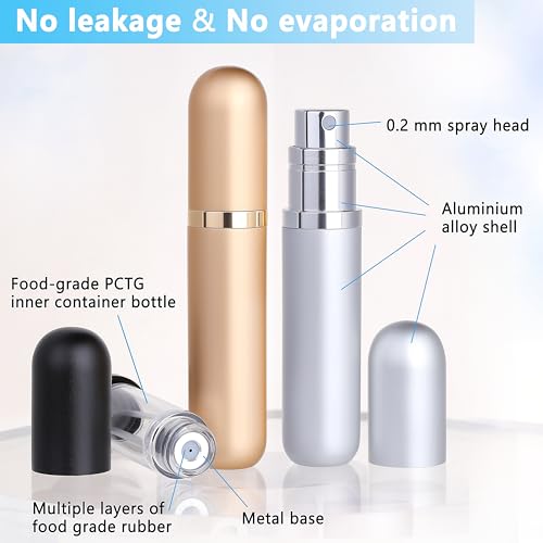 Travel Refillable Perfume Atomizer Bottle 3-Pack 5ml Leakproof Travel Perfume Refillable Bottle (Black & Gold & Silver)3