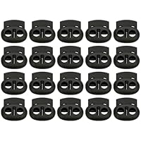 WOLMIK Federschnurstopper mit zwei Löchern, Knebel für Kordelzüge, 20 Stück, doppelte 5 mm Löcher, Kunststoff, runde Kordelenden, Stopper, ovale Knebelschlösser, Schwarz