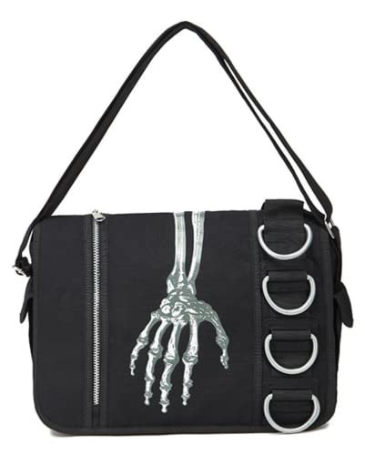 Moleobea Skeleton Goth Punk Crossbody Bag Skull Grunge Gothic Metal Streetwear Purses Handbages Fashion Y2K Harajuku Emo Tote (Black)
