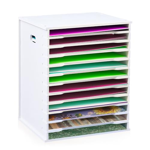 Image of Scrapbook Paper Organizer for Desk 8.5 x 11'', 12 Tier Desk Paper Organizer Storage, A4 Paper Sorter, Document Holder Storage, Scrapbook Paper Storage Rack for Home Office