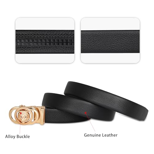 Image of Aurolran Men&Womens Leather Dress Belt Business Automatic Buckle Belt Color-Black Silver Gold