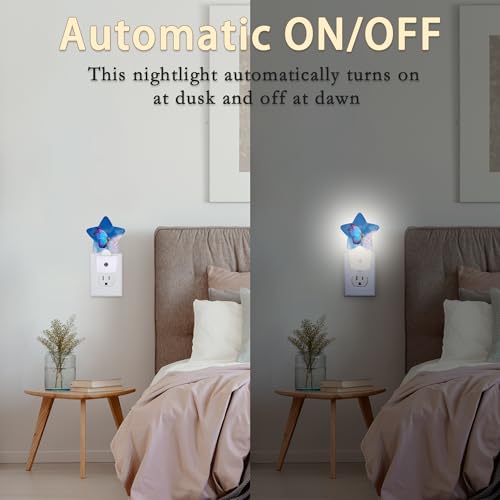 Image of Blue Butterfly Dandelion Night Lights Plug into Wall with Dusk to Dawn Sensor,Lamp for Bedroom Bathroom Hallway Nightlight for Women Girls