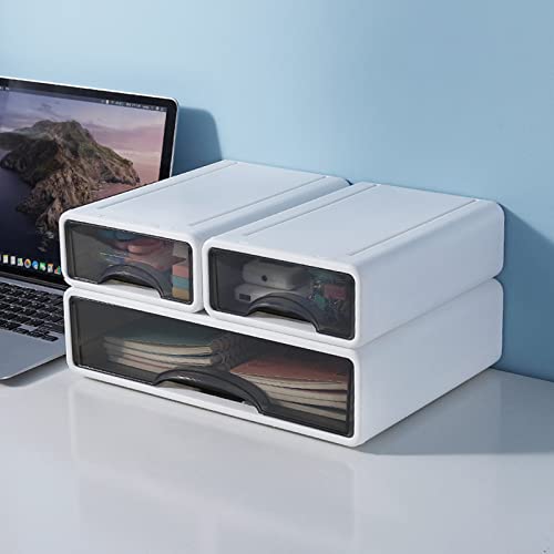 Vinteky Lot de 3 Boîtes de Rangement Empilables Visible pour le Bureau Systèmes de rangement et les Cosmétiques, Boîte de rangement avec tiroirs visible Caisson individuel