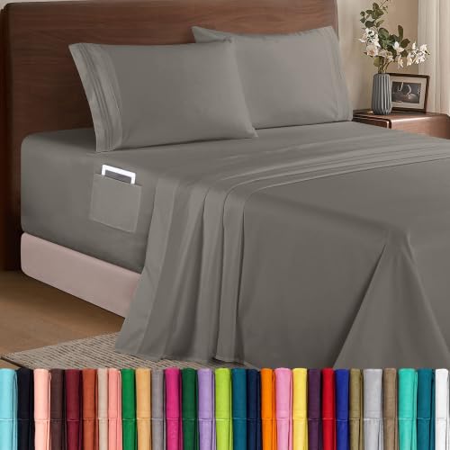 Image of Elegant Comfort Luxury 1500 Premium Hotel Quality Microfiber 4-Piece Sheet Set - Soft, All Around Elastic 18-24 Inches Deep Fitted Sheet - Extra Deep Pocket Sheets, Twin /Twin XL, Grey