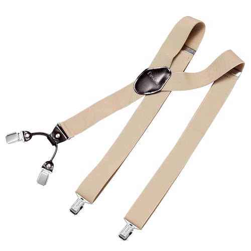 DonDon bretelles hommes larges 3,5 cm avec 4 clips extra-fortes et patch en cuir marron