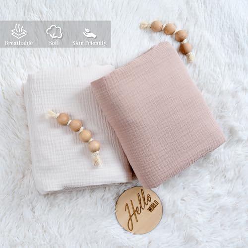 Image of Meracorallo Muslin Pack and Play Fitted Sheet, 100% Cotton, Blush | Soft Breathable Mini Crib Sheet, Pack N Play Sheet, 38x26 In, Playard Mattress Sheet for Baby Boys and Girls