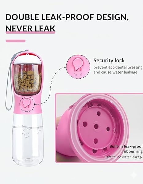 Image of Cawypety Dog Water Bottle for On The Go - Portable Pet Water Bottle for Dog Cat Outdoor Walking Hiking Travel (Cherry Blossom Pink, 300ml)