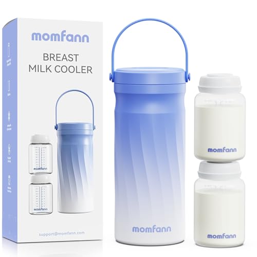 Image of Breast Milk Cooler, Portable 20oz Capacity for Travel, Stainless Steel with 360° Surround Cooling – Keeps Breast Milk Cold for 24 Hours, Ideal for Outdoor Use, Includes 2 x 10oz Bottles (Purple)