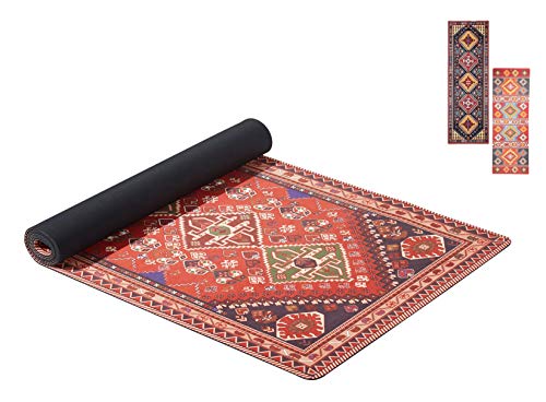 Ananda 2-in-1 Hot Yoga Mat&Towel - Premium Carpet Pattern Non-Slip Sweat Absorbing Suede Top, Natural Rubber Eco-Friendly Base with Carrying-Strap for Yoga, Pilates & Floor Exercises