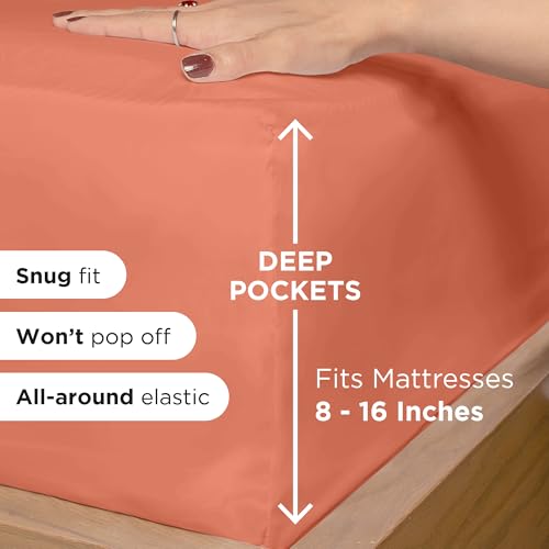 Image of ROYALE LINENS 3 Piece Twin Sheets Set - Soft Brushed 1800 Microfiber Bedding - 1 Fitted and 1 Flat Sheet, 1 Pillow case - Wrinkle Free & Fade Resistant - Hotel Luxury Bed Sheets Set (Coral, Twin)