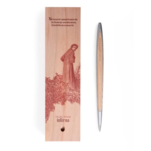 Image of pininfarina CAMBIANO DANTE 700TH - TALES FROM INFERNO. Stylus Pen With Ethergraf Metal Alloy Tip, Body in Aluminum with Solid Cedar Wood Inserts And Desk Stand. Inkless Writing Utensil